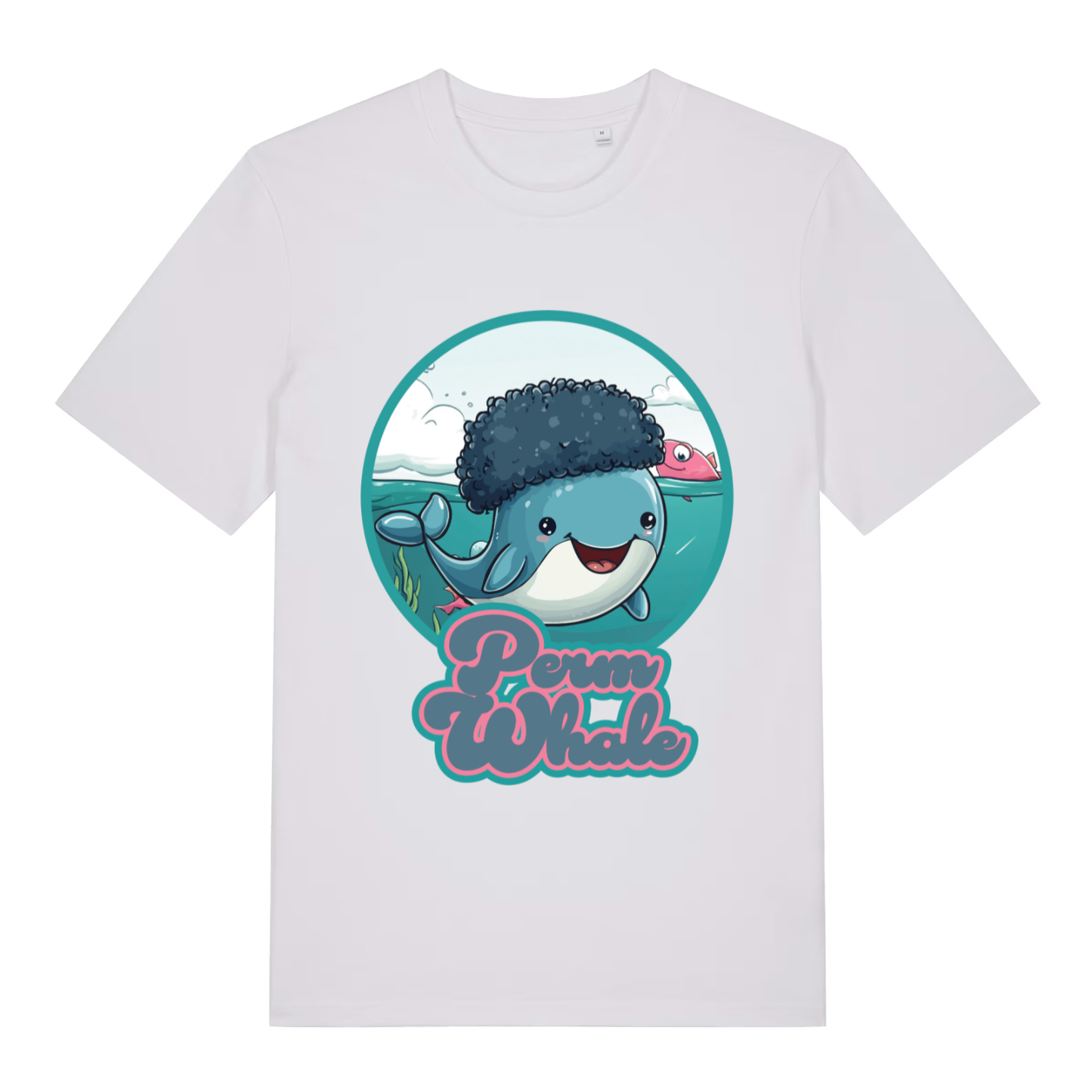 White Perm Whale funny graphic t-shirt showing cheeky animal pun design  