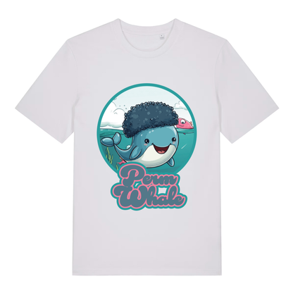 White Perm Whale funny graphic t-shirt showing cheeky animal pun design  