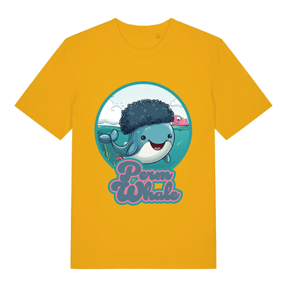 Yellow Perm Whale funny graphic t-shirt with bold Perm Whale lettering  