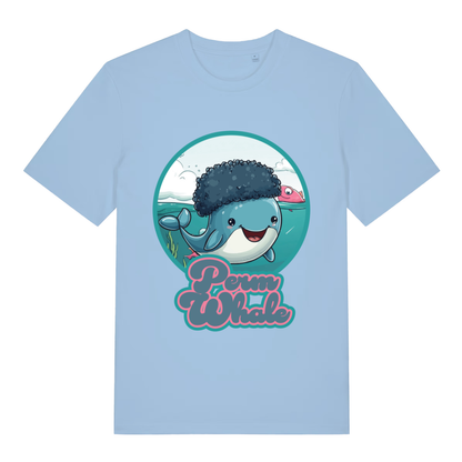 Light blue Perm Whale funny graphic t-shirt with cute afro whale design  