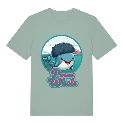 Light green Perm Whale funny graphic t-shirt featuring kawaii sperm whale pun  
