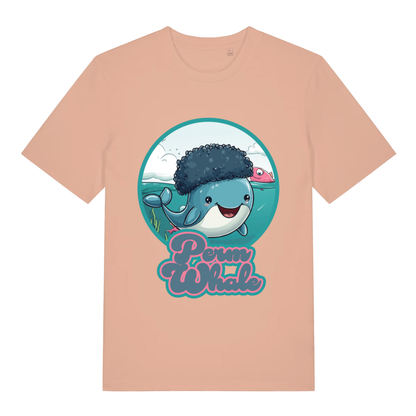 Peach Perm Whale funny graphic t-shirt with smiling afro whale graphic  