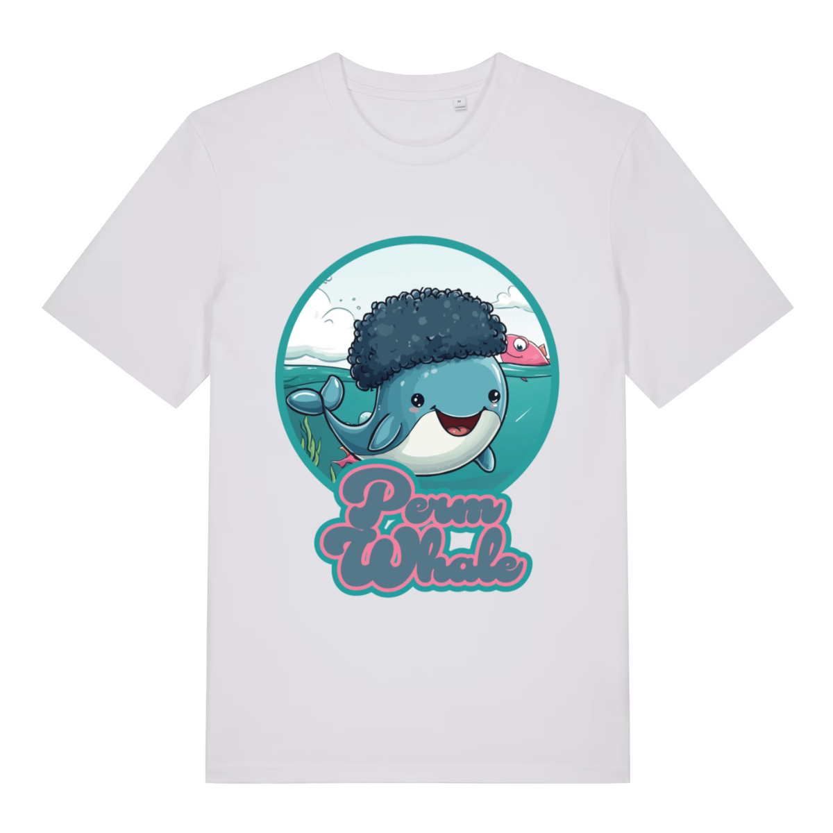 White Perm Whale funny graphic t-shirt with bold Perm Whale lettering  
