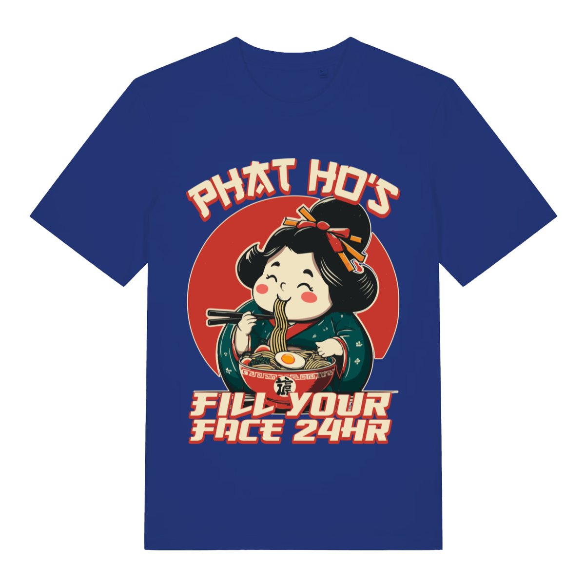 Blue Phat Ho’s Fill Your Face funny graphic t-shirt featuring cheeky noodle pun  