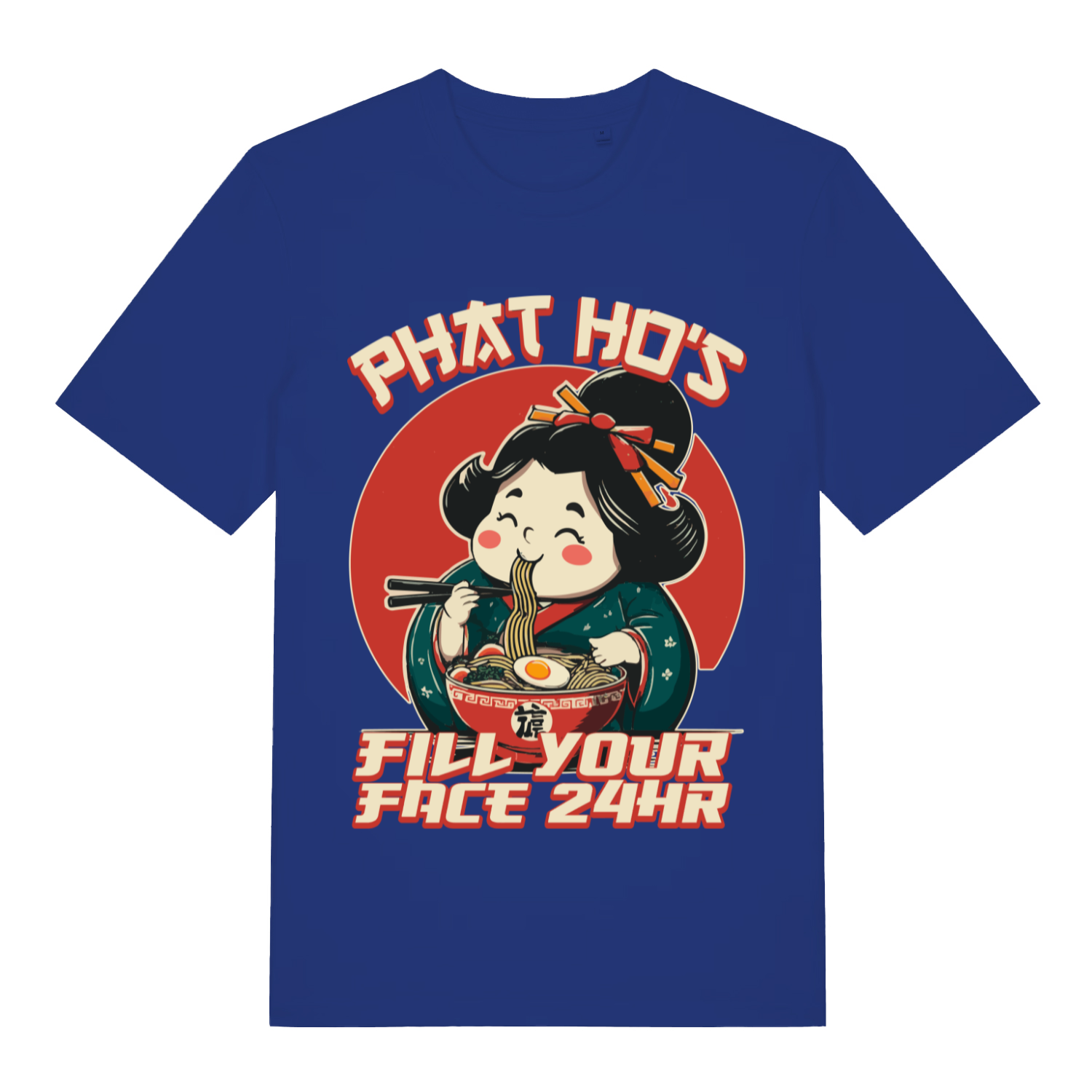 Blue Phat Ho’s Fill Your Face funny graphic t-shirt featuring cheeky noodle pun  