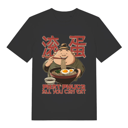 Black Phat Phucs All You Can Eat funny graphic t-shirt with chubby noodle man design  