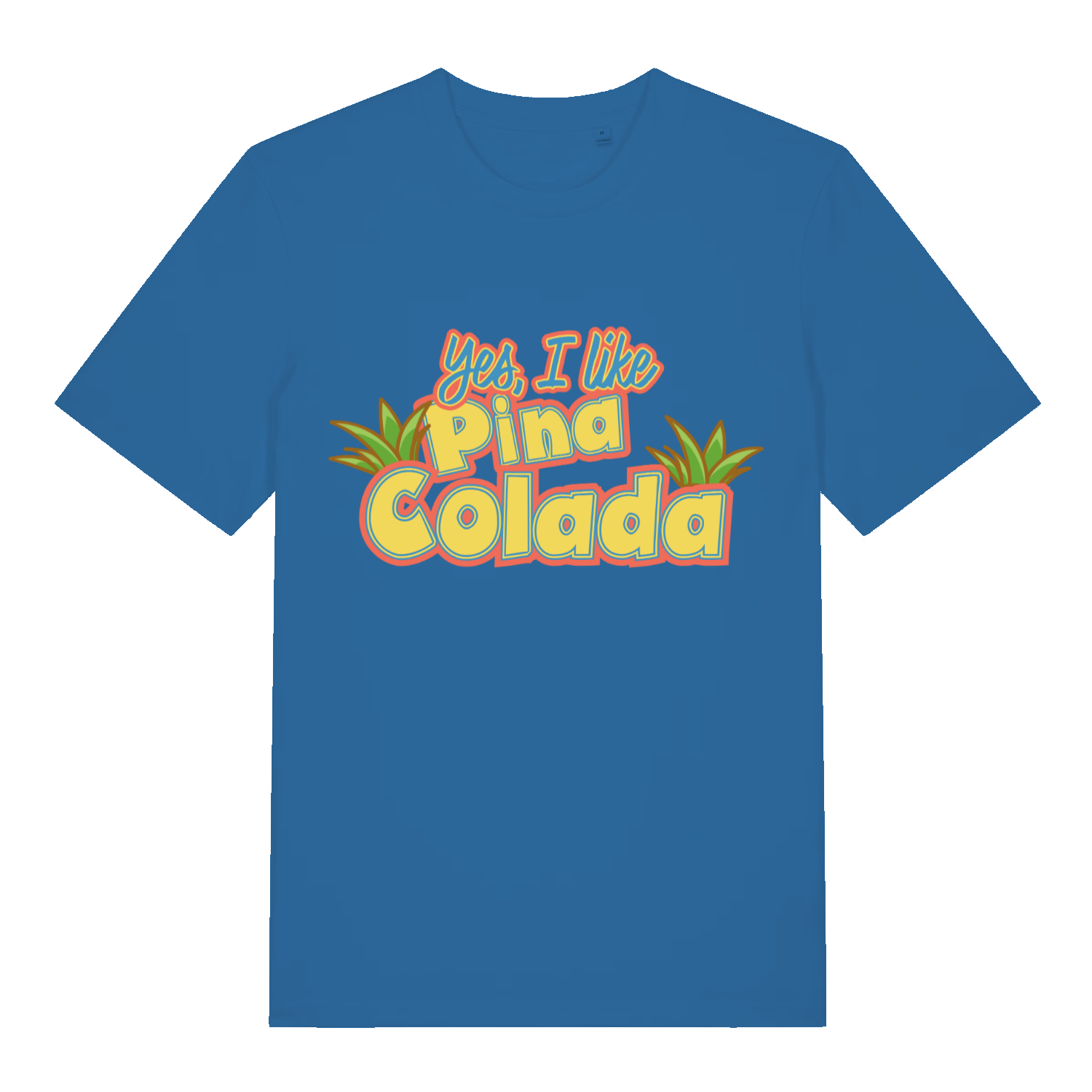 Blue Yes I Like Pina Colada women’s funny music slogan t-shirt with tropical text design  