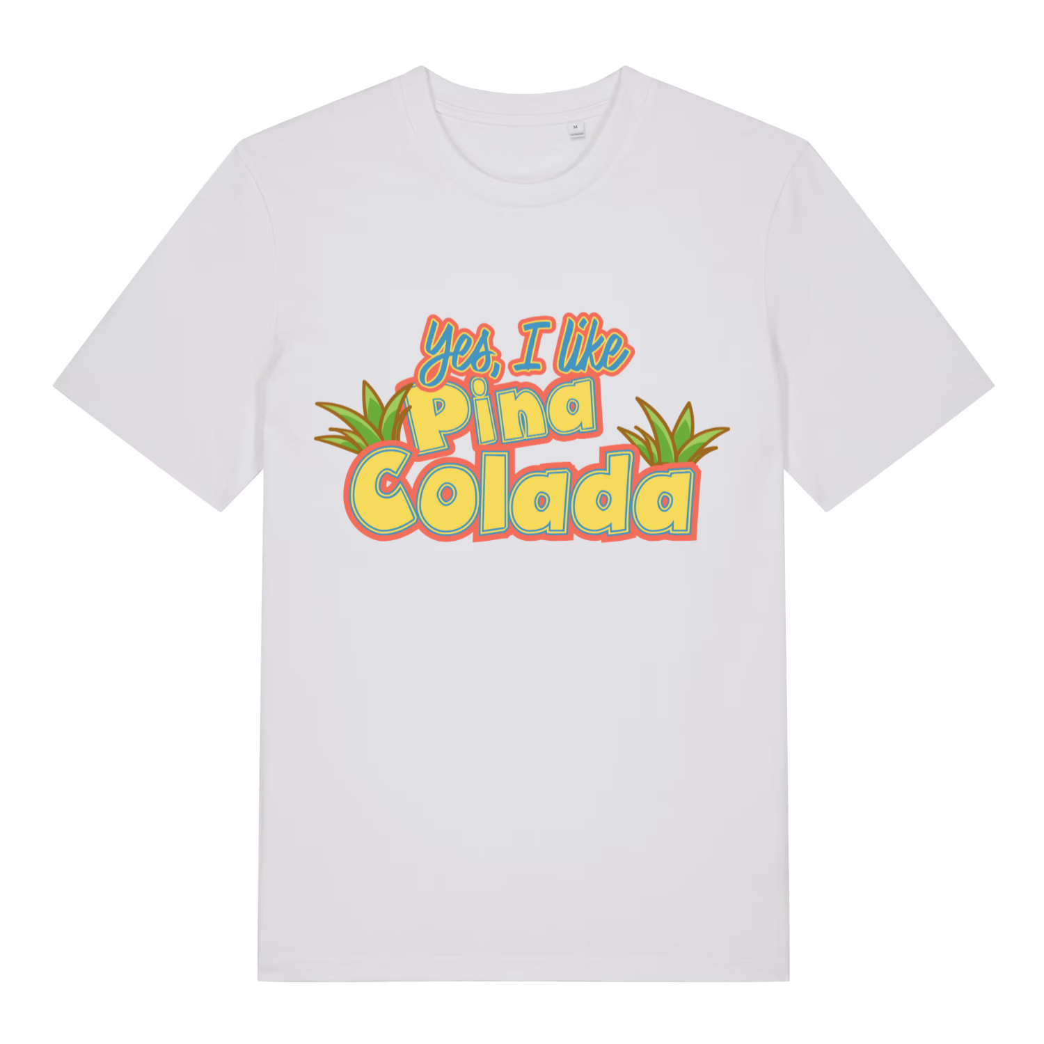 White Yes I Like Pina Colada women’s funny music slogan t-shirt with tropical text design  