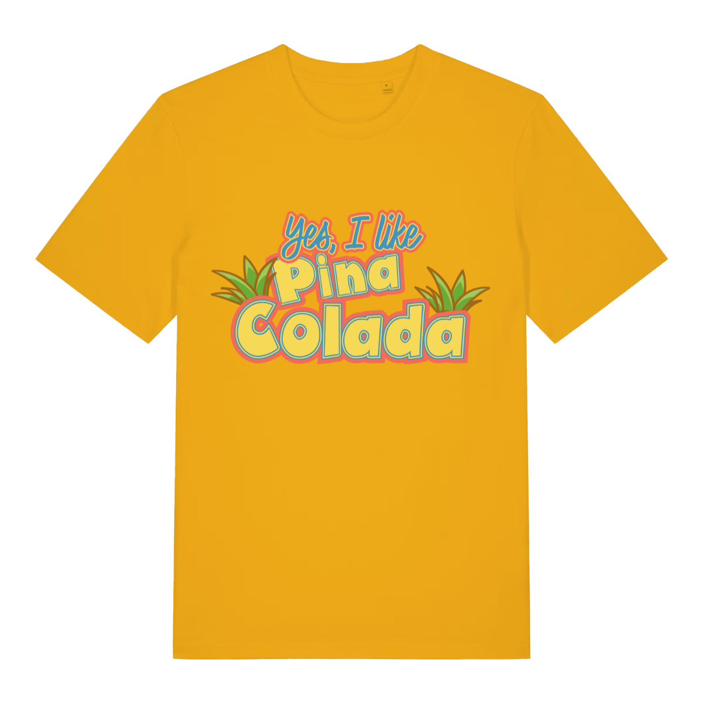 Yellow Yes I Like Pina Colada women’s funny music slogan t-shirt with tropical text design  