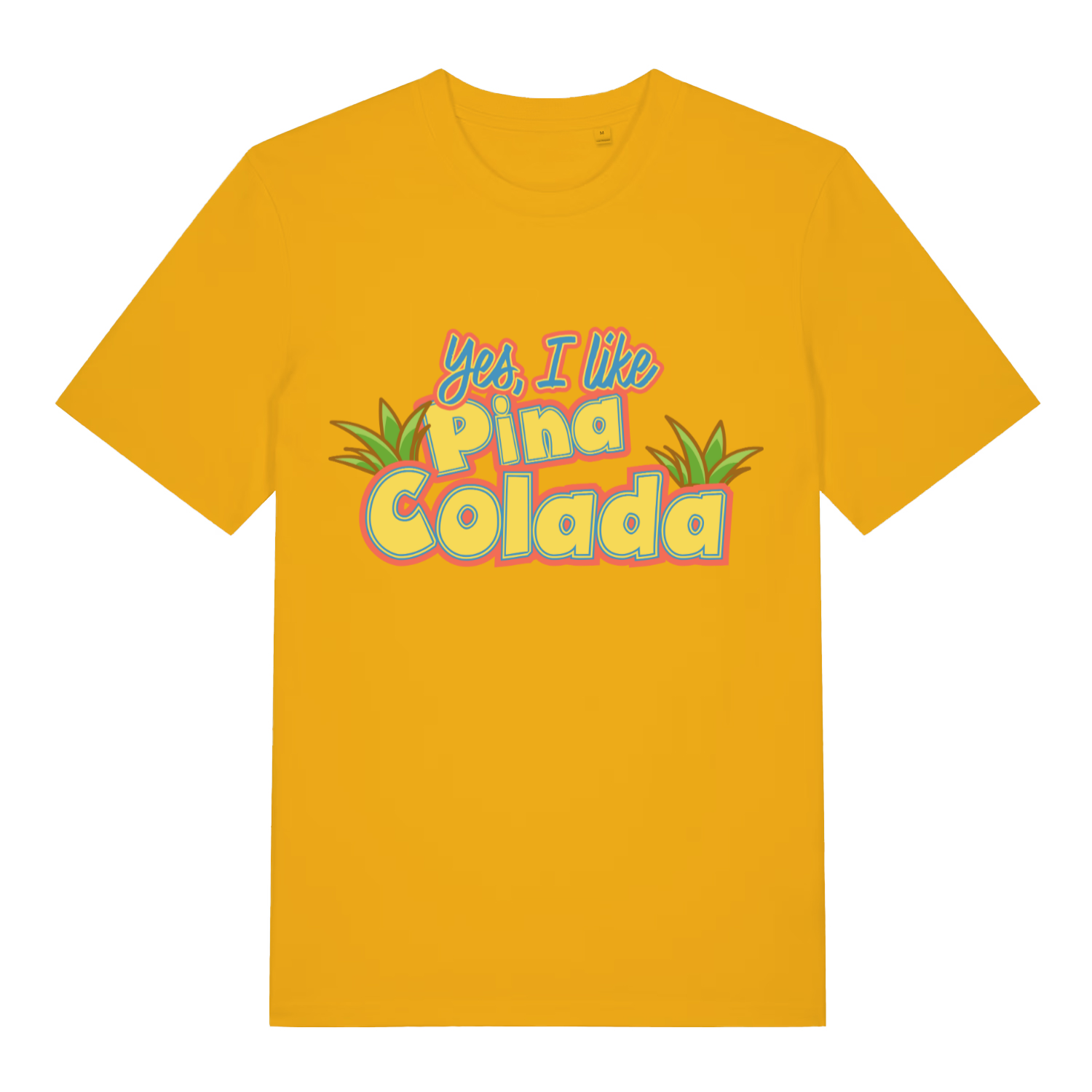 Yellow Yes I Like Pina Colada women’s funny music slogan t-shirt with tropical text design  