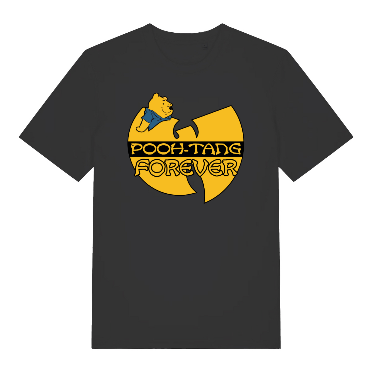 black music t-shirt with a yellow bear and the slogan 'pooh tang forever'