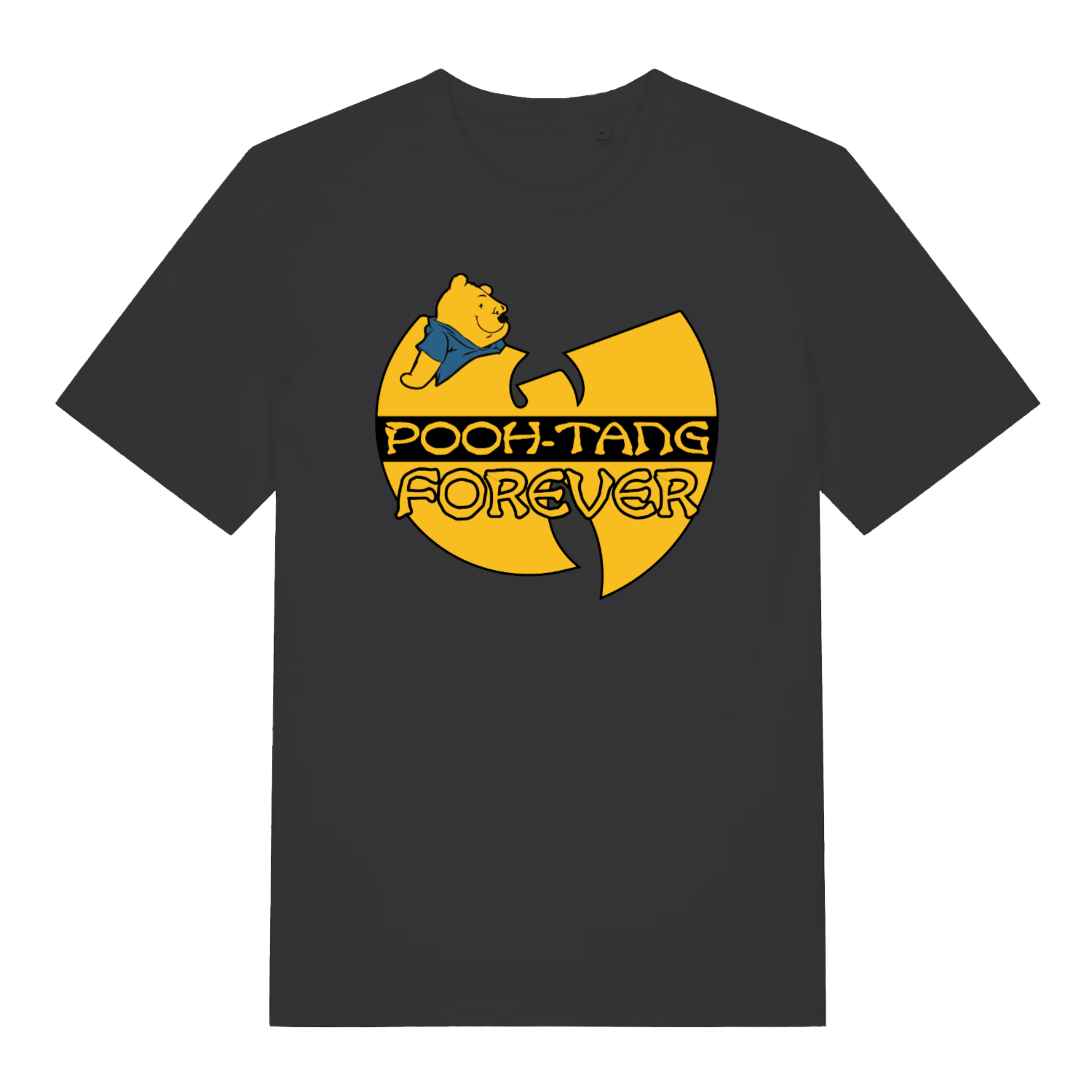 black music t-shirt with a yellow bear and the slogan 'pooh tang forever'