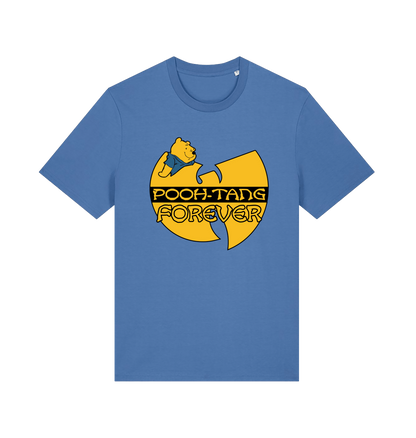 blue music t-shirt with the graphic of a cartoon bear and 'pooh tang forever' 