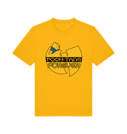 yellow music t-shirt with the graphic of a cartoon bear and  'pooh tang forever' 