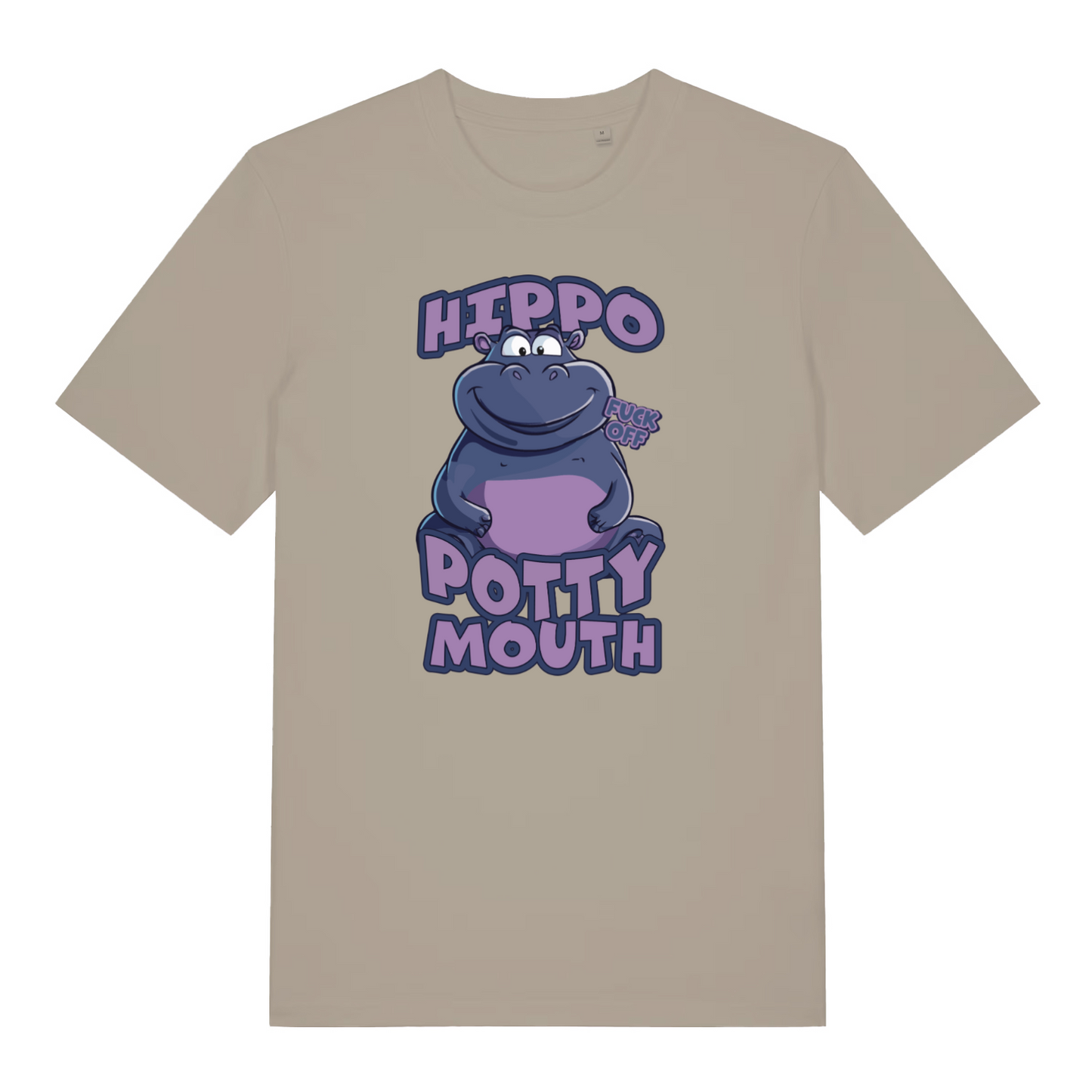 stone funny animal t-shirt with the graphic of a hippo and the slogan 'hippo potty mouth'