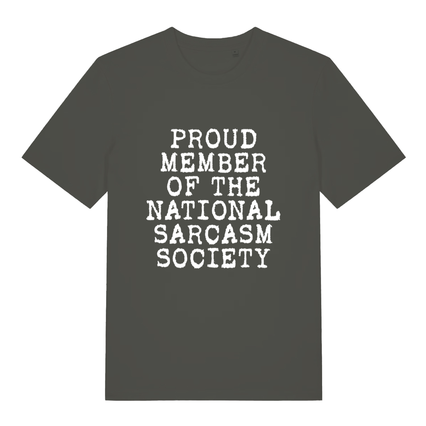 Khaki Proud Member Of The National Sarcasm Society funny slogan t-shirt with vibrant humorous artwork  
