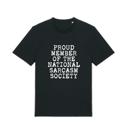 black sarcastic t-shirt with the slogan 'proud member of the national sarcasm society'
