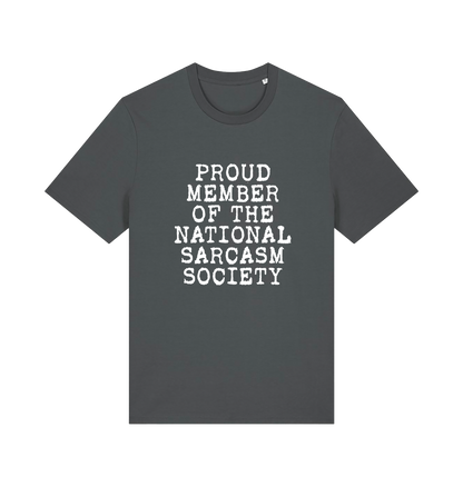 grey sarcastic t-shirt with the slogan 'proud member of the national sarcasm society'