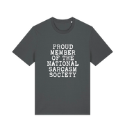 grey sarcastic t-shirt with the slogan 'proud member of the national sarcasm society'