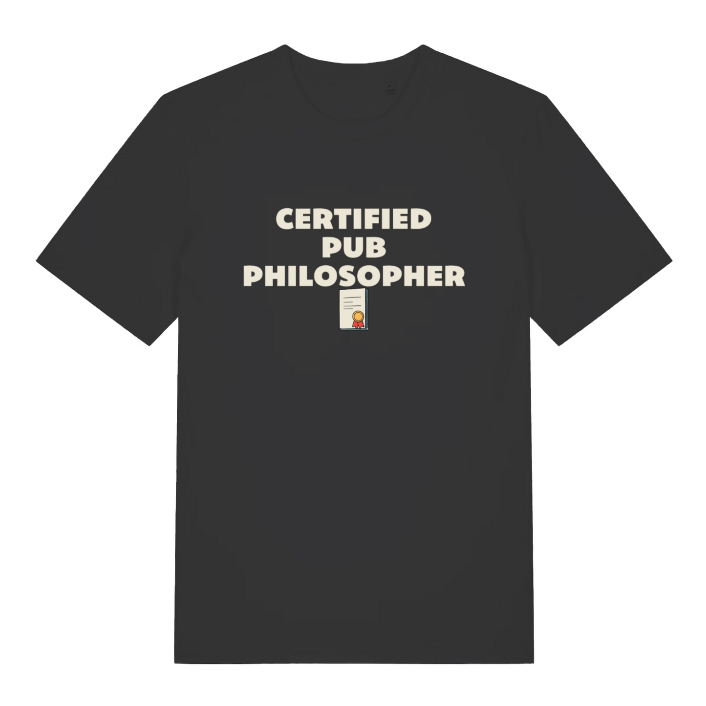 black beer t-shirt with the slogan 'certified pub philosopher'