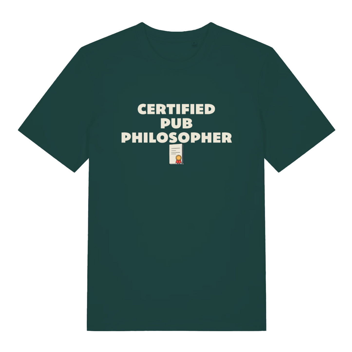 green beer t-shirt with the slogan 'certified pub philosopher'