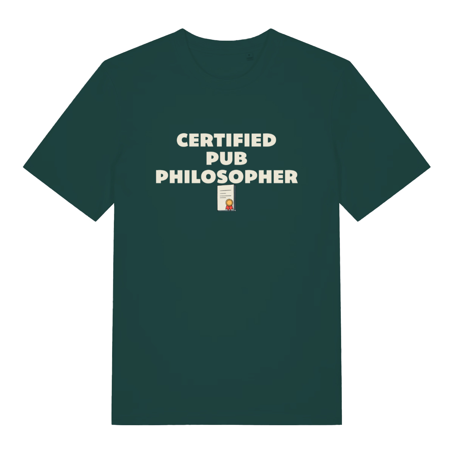 green beer t-shirt with the slogan 'certified pub philosopher'