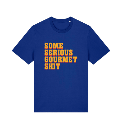 blue movie t-shirt with the slogan 'some serious gourmet shit'