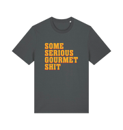 grey movie t-shirt with the slogan 'some serious gourmet shit'
