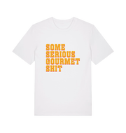 white movie t-shirt with the slogan 'some serious gourmet shit'