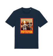 navy movie t-shirt with the graphic of two dogs dressed in suits and the slogan 'pup fiction'