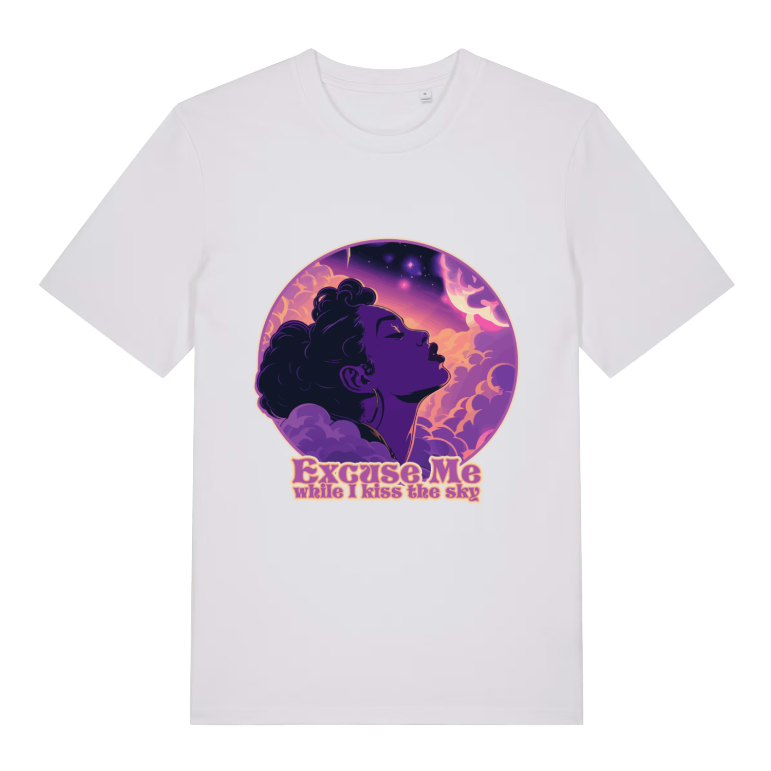 White Excuse Me While I Kiss The Sky funny graphic t-shirt featuring ultimate cosmic music design  