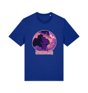blue music t-shirt with a purple graphic of a woman's profile and the slogan 'excuse me while i kiss the sky'