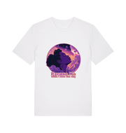 white music t-shirt with a purple graphic of a woman's profile and the slogan 'excuse me while i kiss the sky'