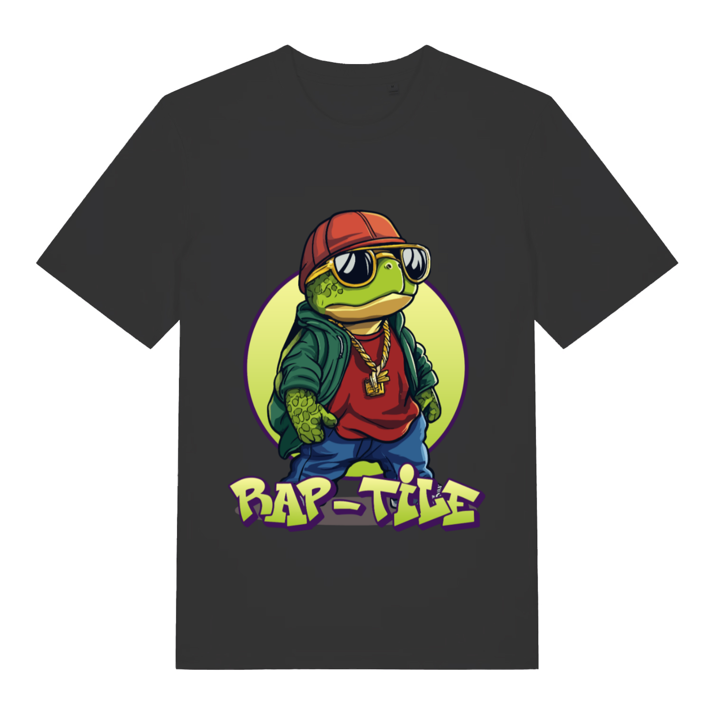 Black Rap-Tile funny graphic t-shirt with cool turtle rapper design  