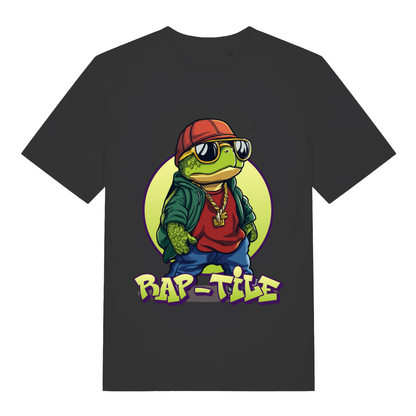 Black Rap-Tile ladies funny graphic t-shirt with cool turtle rapper design  