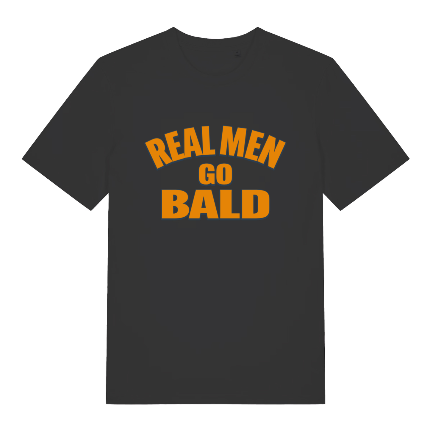 Black Real Men Go Bald funny slogan t-shirt with bold bald pride text  
