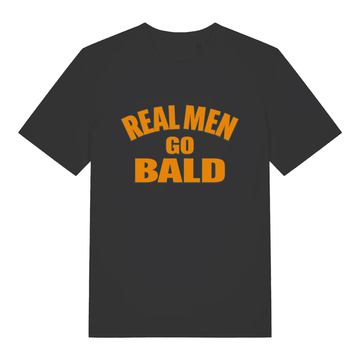Black Real Men Go Bald funny slogan t-shirt with bold bald pride text  