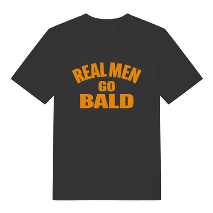 Black Real Men Go Bald funny slogan t-shirt with bold bald pride text  