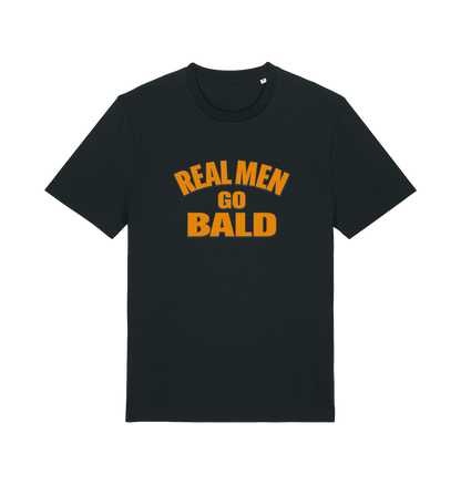 black funny dad t-shirt with the slogan 'real men go bald'