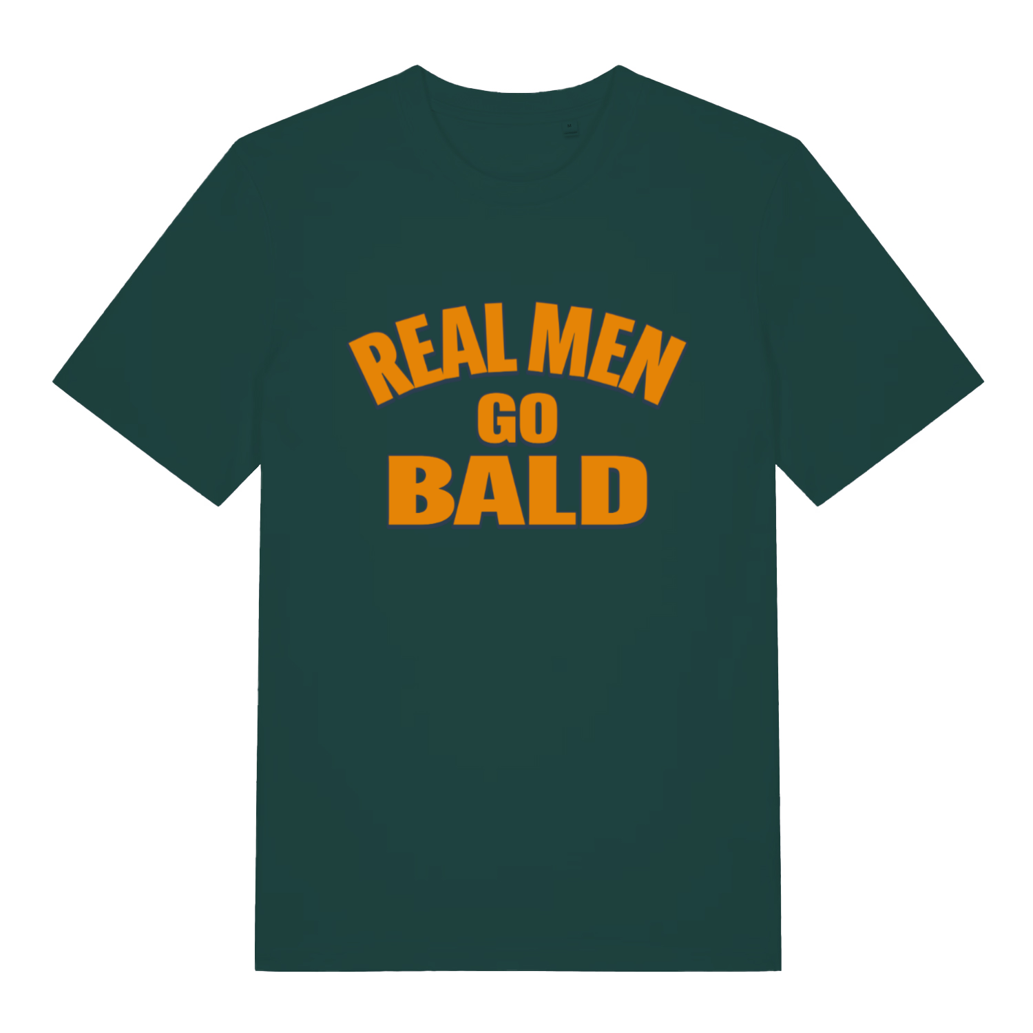 Green Real Men Go Bald funny slogan t-shirt featuring cheeky dad banter design  