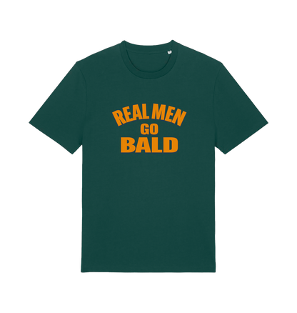 green funny dad t-shirt with the slogan 'real men go bald'