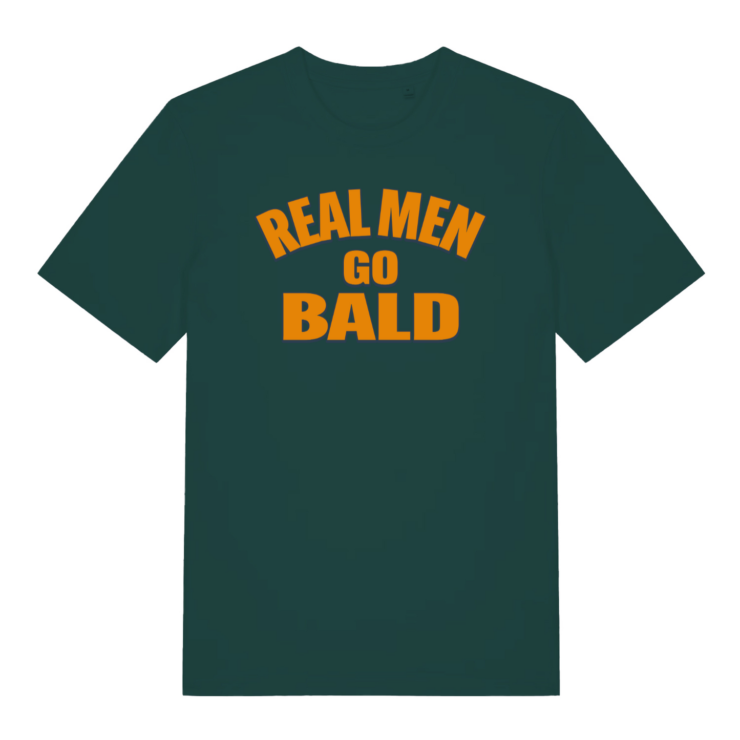 green funny slogan t-shirt with the text 'real men go bald'