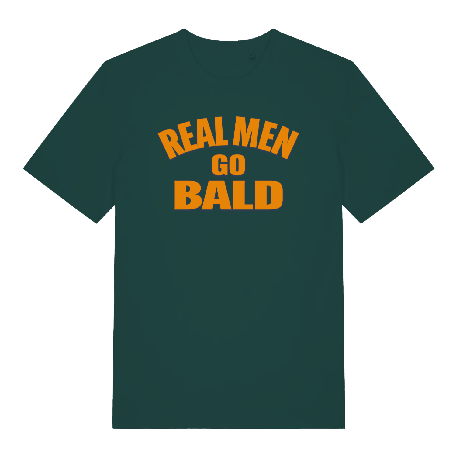 green funny slogan t-shirt with the text 'real men go bald'