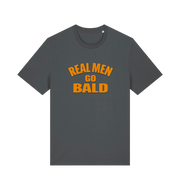 grey funny dad t-shirt with the slogan 'real men go bald'