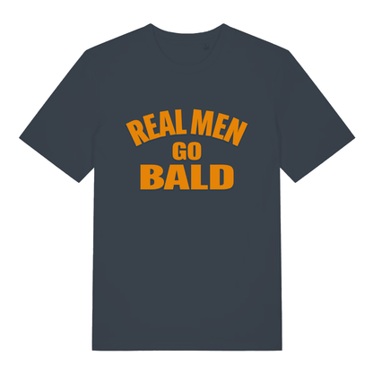 Ink grey Real Men Go Bald funny slogan t-shirt with classic bald statement lettering  