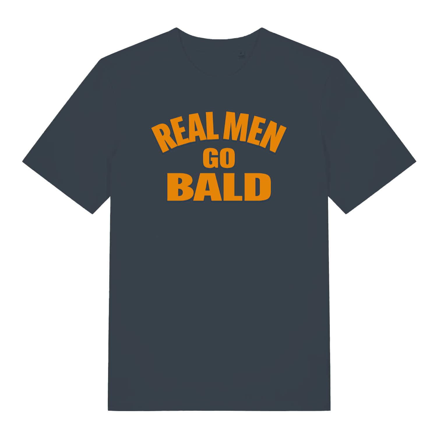 ink grey funny slogan t-shirt with the text 'real men go bald'