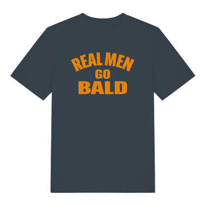 ink grey funny slogan t-shirt with the text 'real men go bald'