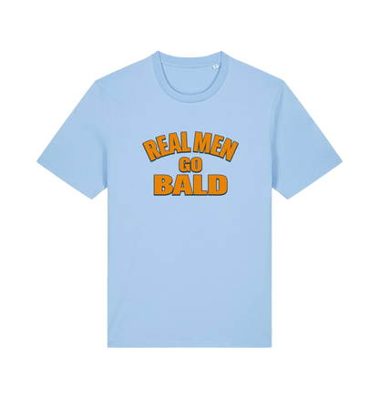 light blue funny dad t-shirt with the slogan 'real men go bald'