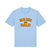 light blue funny dad t-shirt with the slogan 'real men go bald'