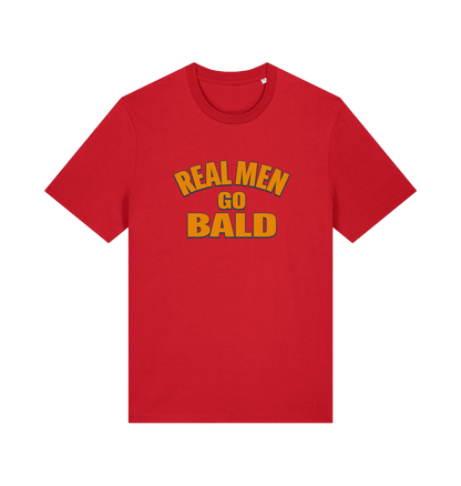 red funny dad t-shirt with the slogan 'real men go bald'